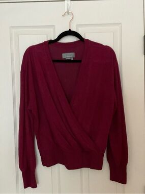 Anthropologie V-Neck Surplice Sweater in Deep Berry